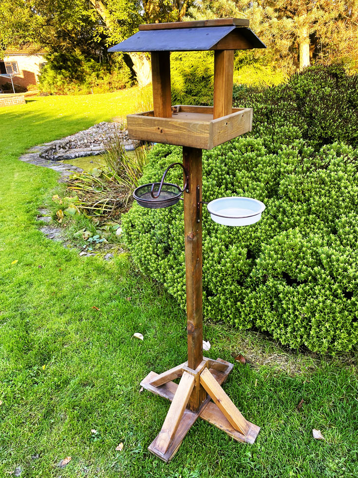 Tall Wooden Bird Table Feeding Station Feeder Slate Roof Heavy Duty