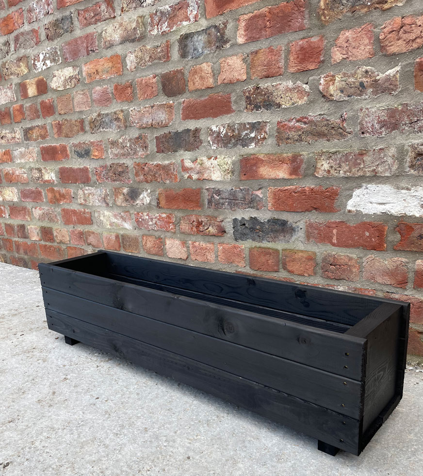 Wood Plant Planter Box Container Charcoal Black 100cm