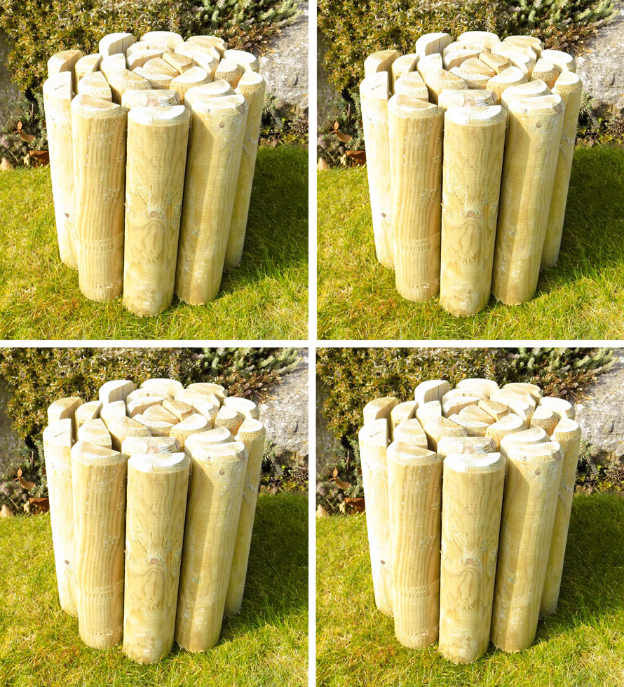 Wooden Garden Flower Bed Path Log Roll Edging 30cm High Pack Of 4