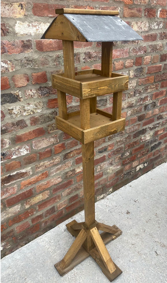 Wooden Bird Table Multi Bird Feeder Slate Roof Two Tiered Tables